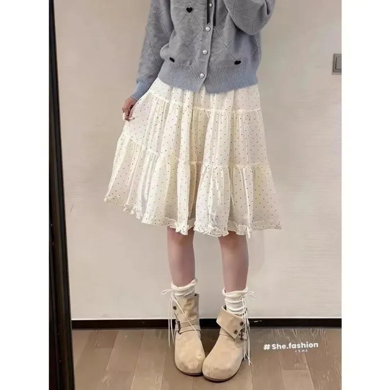 

Женская многоярусная юбка в горошек с высокой талией, А-силуэт, с оборками, миди, для полных женщин