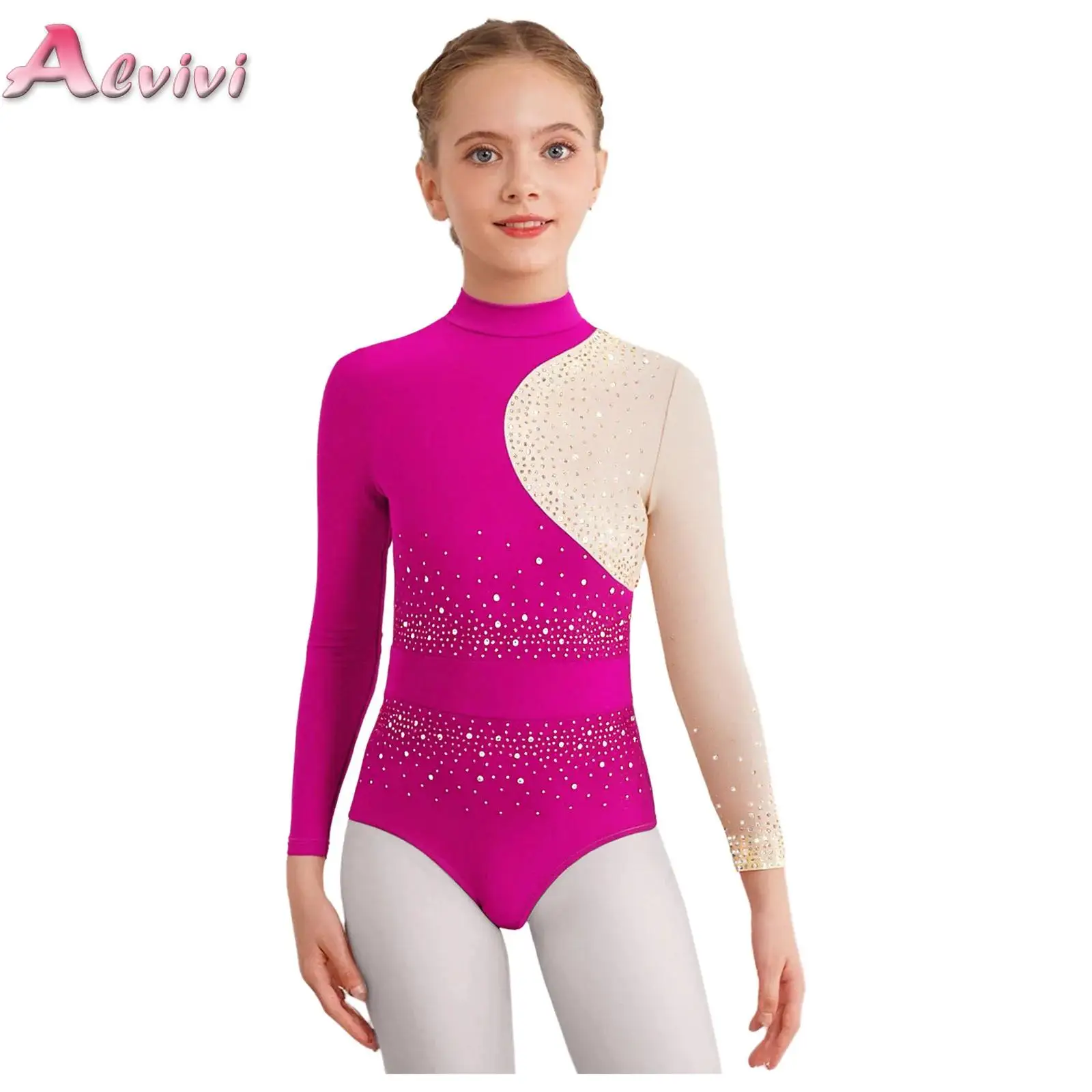 

Kids Girls Figure Skating Gymnastics Dance Performance Leotard Sleeveless/Long Sleeves Sparkly Rhinestones Ballet Dance Bodysuit