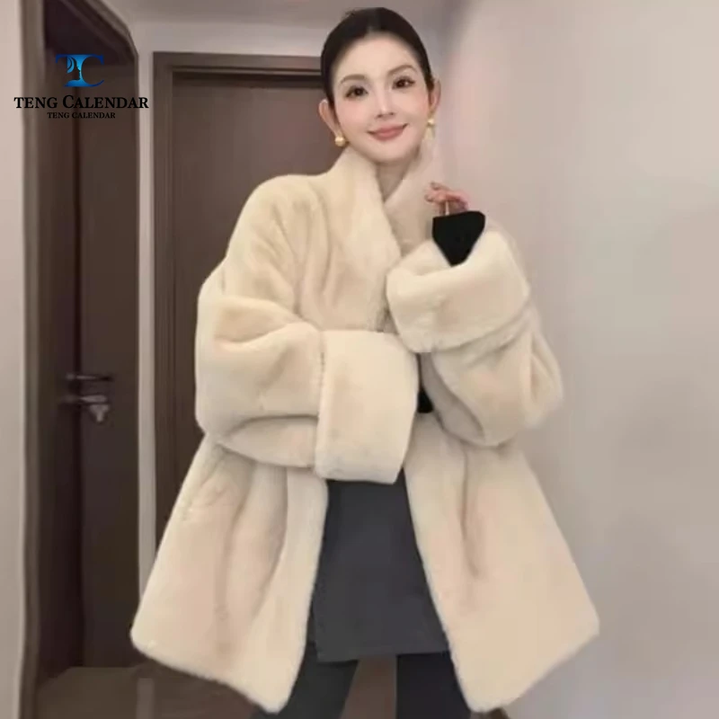 Stand Collar Environmentally Friendly Mink Fur Fur Coat, Mid Length Sleeveless Fur Integrated Coat, Women 2025 Winter New Style
