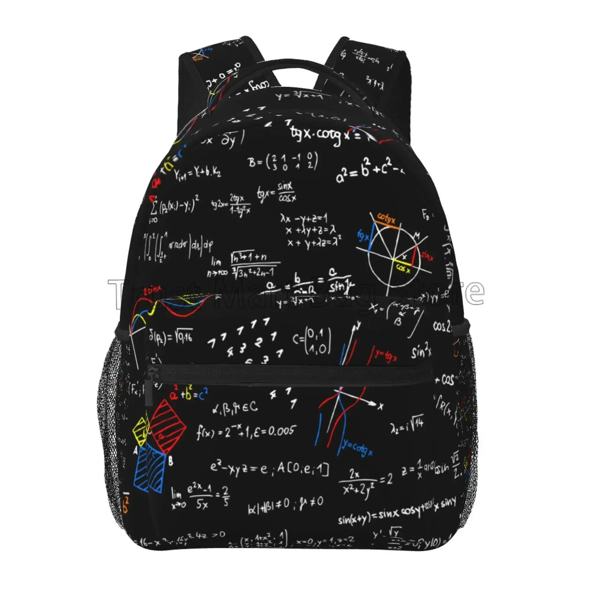 Colorful Math Science Geometric Large Backpack Personalized Laptop Tablet Travel School Bag with Multiple Pockets for College