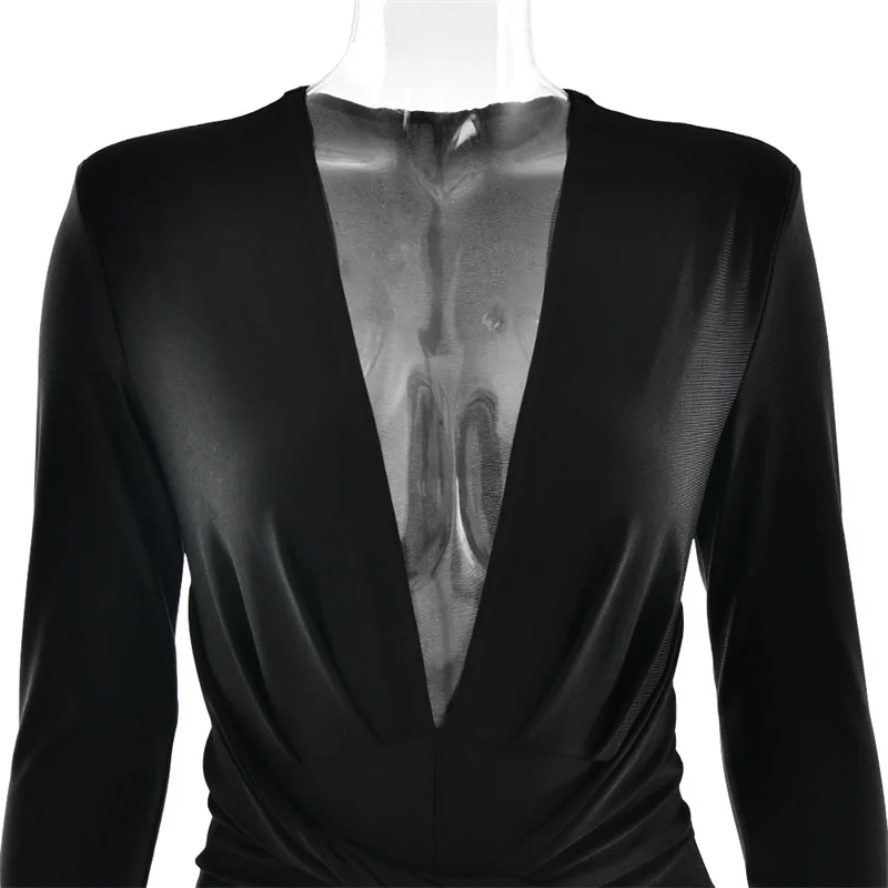 Tuta attillata slim con volant Donna Sexy scollo a V profondo Tute a maniche lunghe Moda Donna Abbigliamento Streetwear High Street Wear