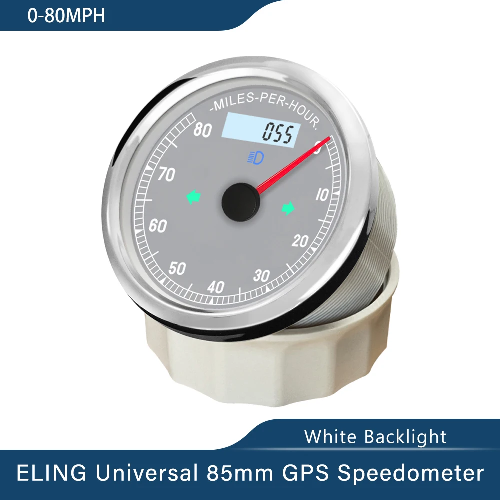 Universal 85mm GPS Speed Gauge Meter 0-80MPH 0-150MPH Odometer Adjustable with White Backlight for Car Truck Boat Yacht 12V 24V