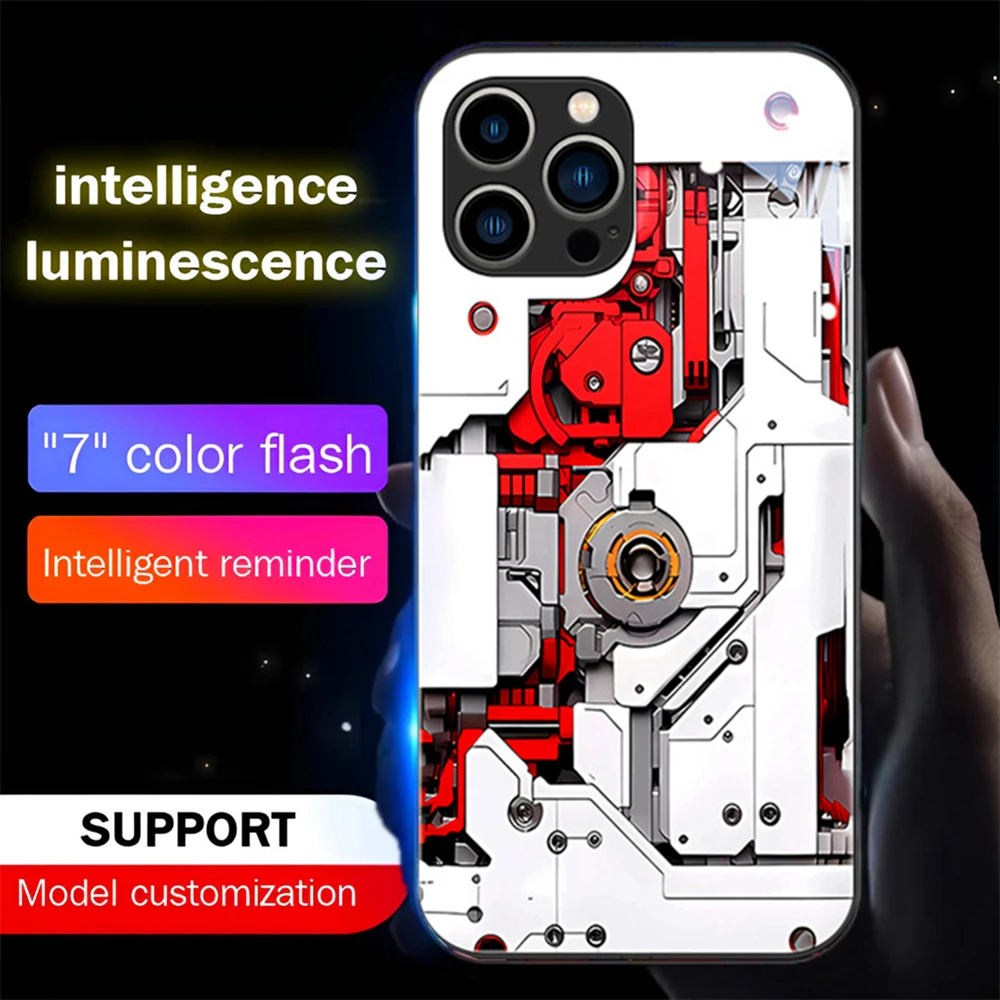 

Luminous Mechanical Device Smart LED Light Glow Tempered Glass Phone Case For Samsung S24 S23 S22 S21 S20 FE Note 20 Plus Ultra