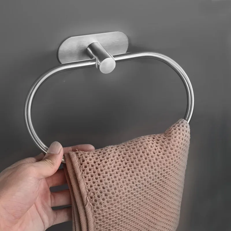 مناشف الحمام رف حامل منشفة من الفولاذ المقاوم للصدأ ذاتية اللصق الأسود Washhand شماعات حلقة السكك الحديدية بار اكسسوارات تخزين المطبخ #5