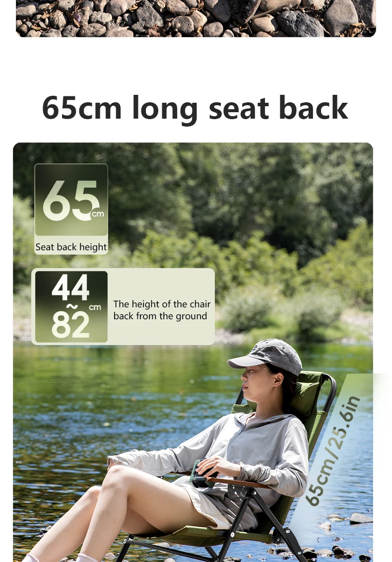 BISINNA Camping Folding Chair Adjustable Armrest Portable Relaxing Chair With Detachable Pillow for Beach Travel Hiking