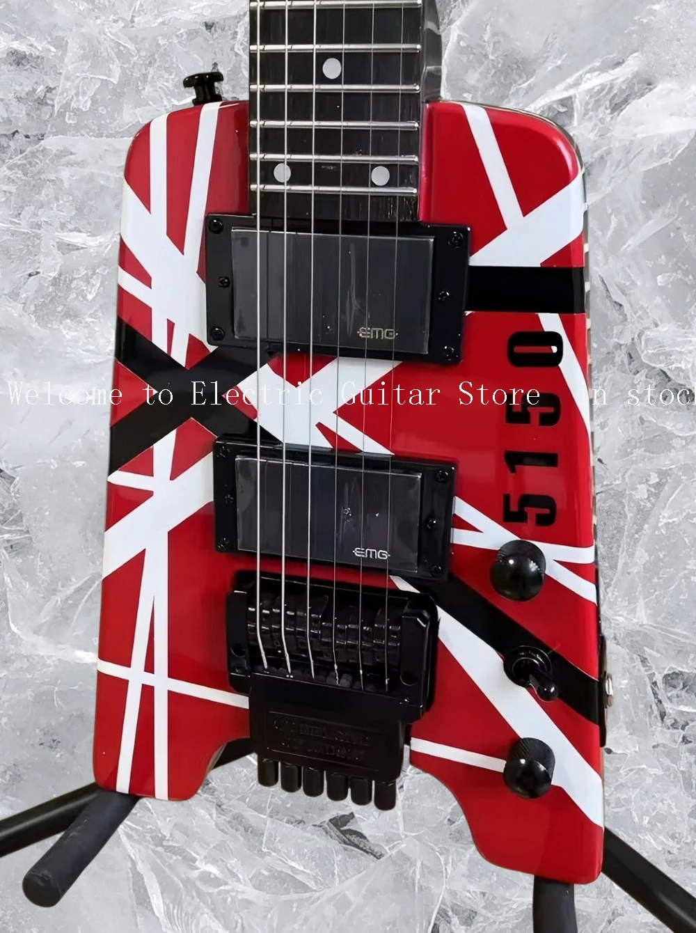 Ship Red White Black Strips Headless Electric Guitar Rosewood Fretboard Electric Guitar-Themed Gift Free Shipping #ASP654286