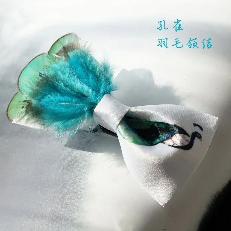 Customized models are non-refundable, blue-green peacock bow tie, best man wedding men's catwalk gift.