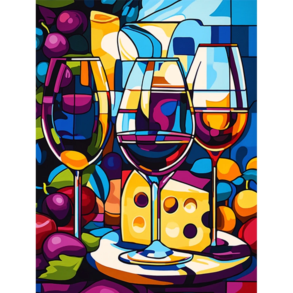 1 قطعة كرنفال النبيذ والجبن الملونة لتقوم بها بنفسك طقم الطلاء الرقمي الاكريليك للمبتدئين إطار ديكور جدران المنزل غير المدرجة #3