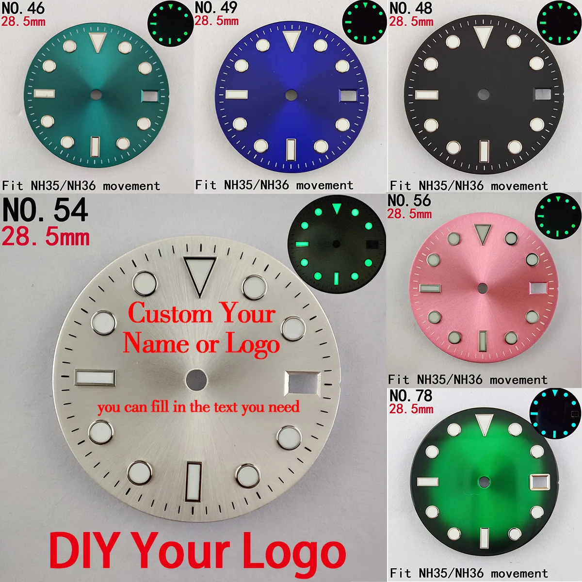 

28.5mm nh35 dial NH35 case hands nh36 dial custom logo nh35 watch case NH36 case nh35 movement sports watch accessories parts