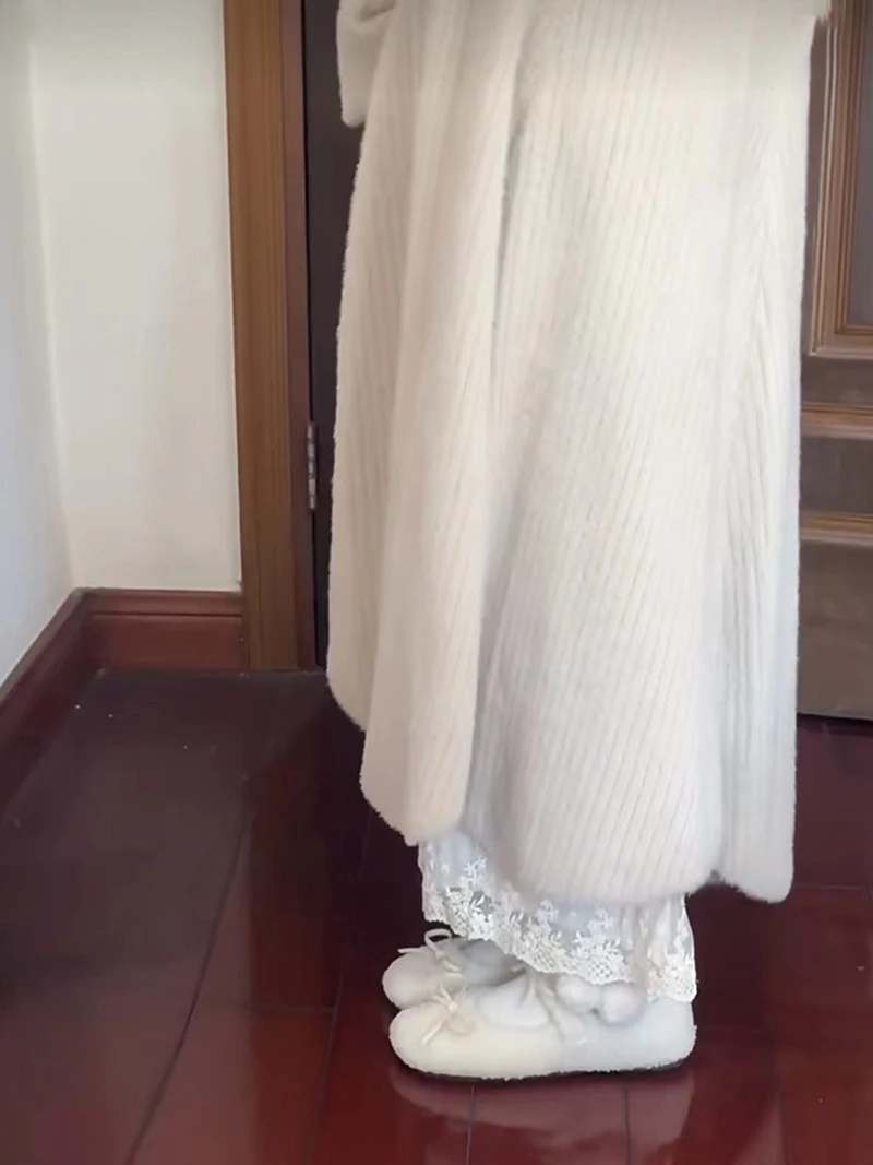 Spring 2024 Japanese Style Loose Cotton Lace Trim Bottom Pants Three Layers High Waist Straight Leg Casual Skirt Pants