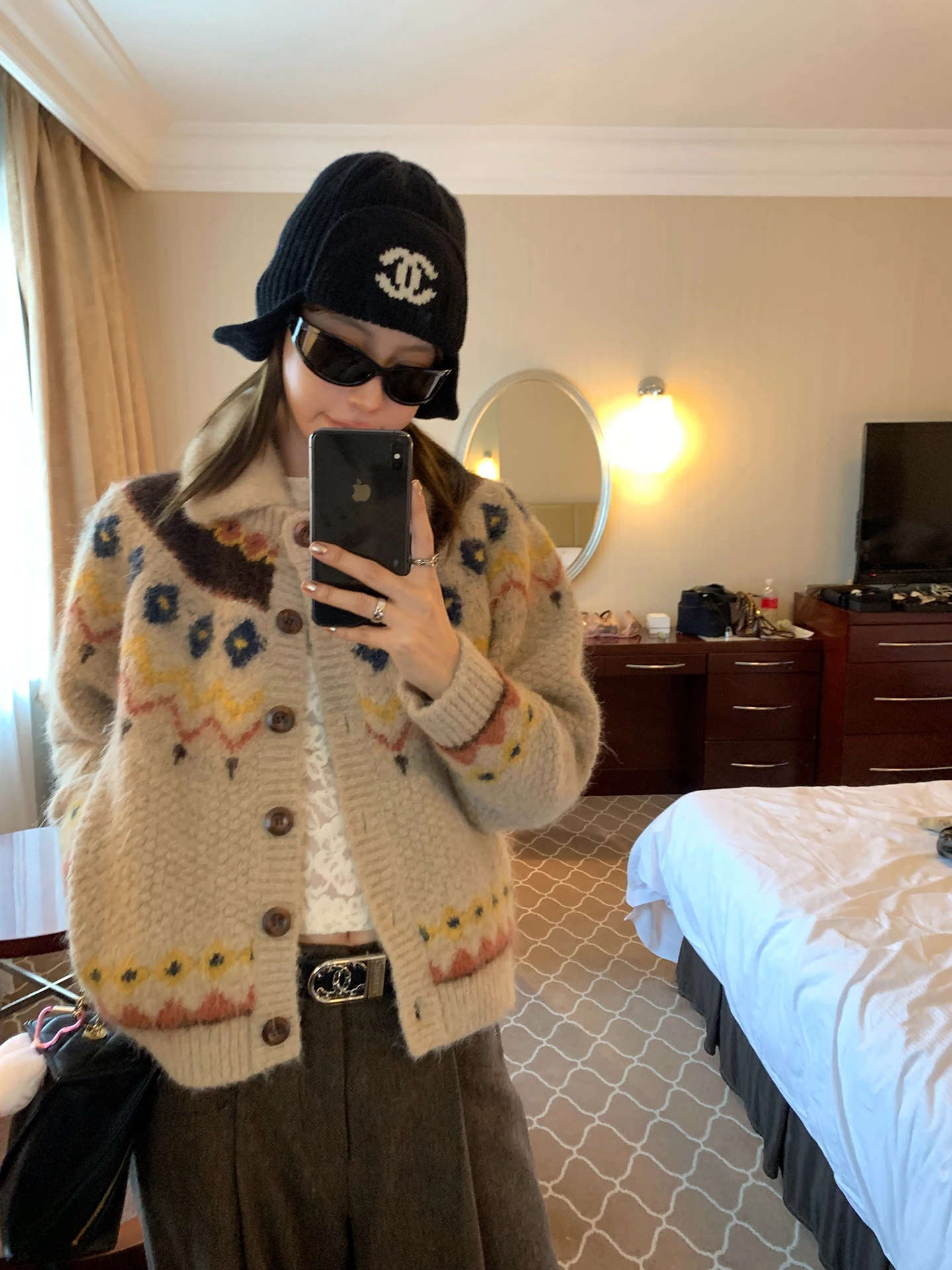 

Вязаный свитер Fair Isle со съемным клетчатым воротником и маленьким меховым воротником, серия Cisas New Year, женский кардиган свободного кроя