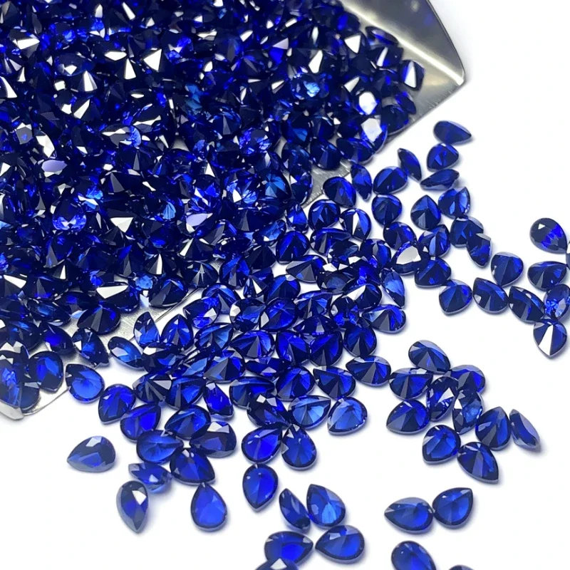 Laborgezüchteter Saphir, Birnenförmiger Schliff, Königsblau, kleine Akzentsteine, lose Edelsteine für Schmuckfassungen, DIY-Herstellung – Detail 1