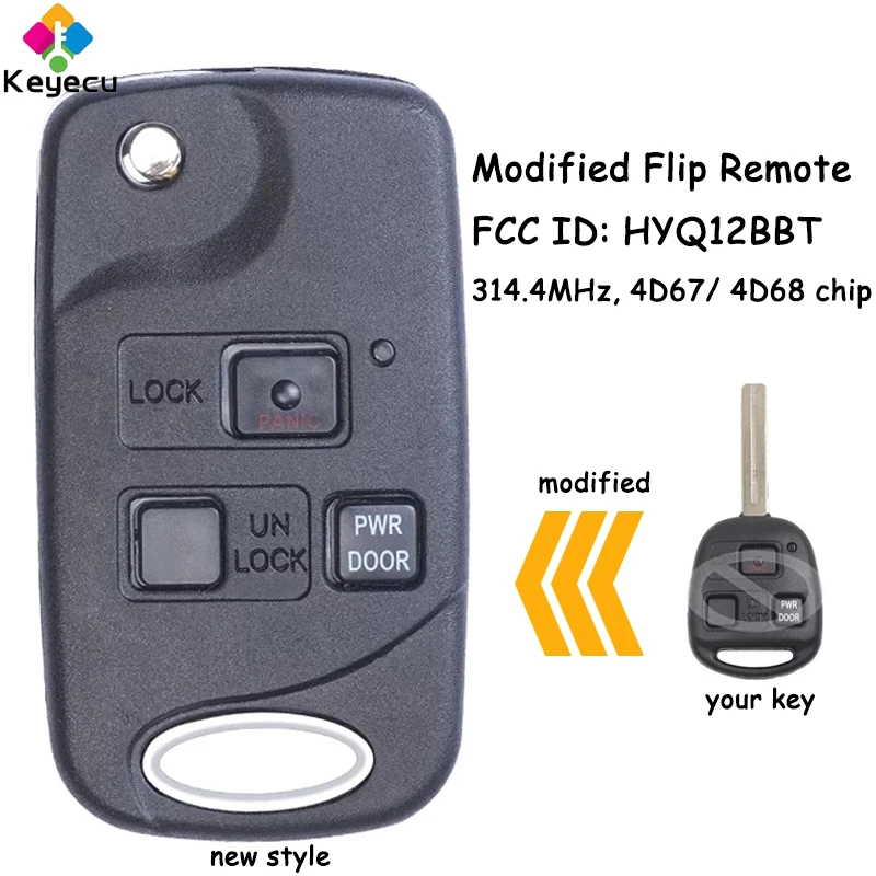 

KEYECU Modified Flip Remote Car Key With 3 Buttons 4D67/ 4D68 Chip 314.4MHz for Lexus RX330 RX350 RX400h RX450h Fob HYQ12BBT