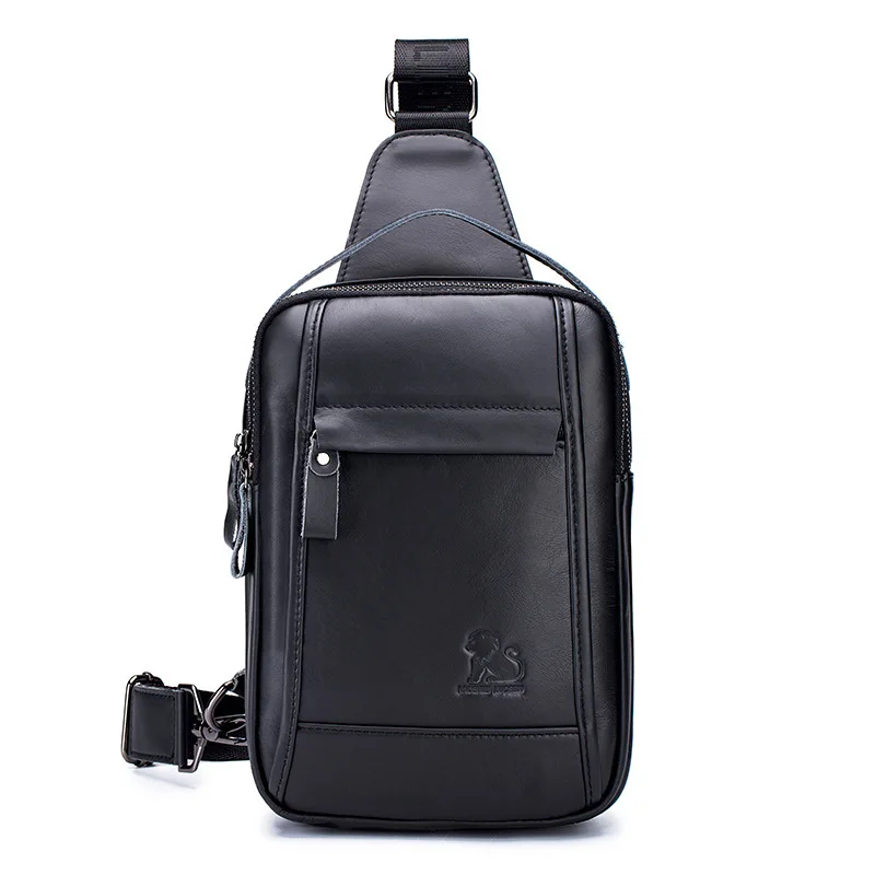 Cowhide Men's Daily chest bag retro oil-wax leather men casual large-capacity vertical single-shoulder crossbody bag as gift
