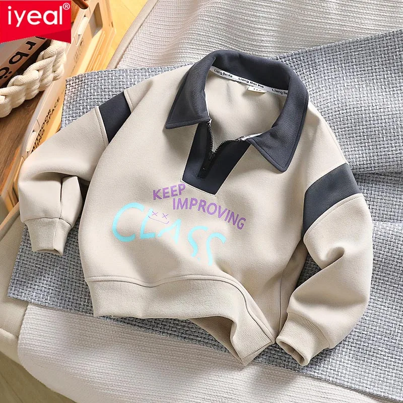 IYEAL  Children's Sweatshirt 2024 Autumn/Winter New Boys' and Girls' Polo Knitted Shirt Children's Fashion Half Zipper Top