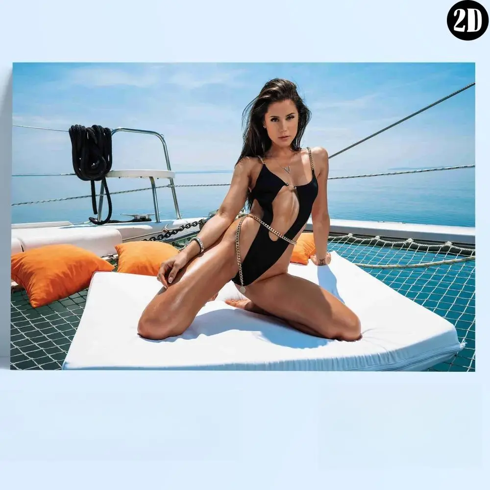 Woman in Black Cutout Swimsuit on Yacht Vintage Metal Tin Sign Wall Decor