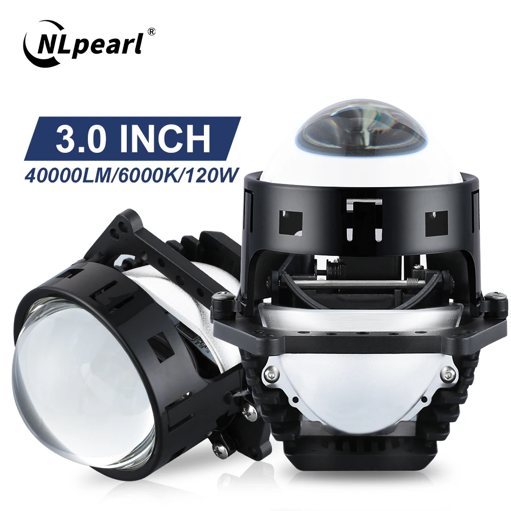 NLpearl 3.0inch Bi LED Car Projector Lens Headlights Halo Lights For H4 H7 9005 9006 100W 30000LM High Low Beam Retrofit Biled