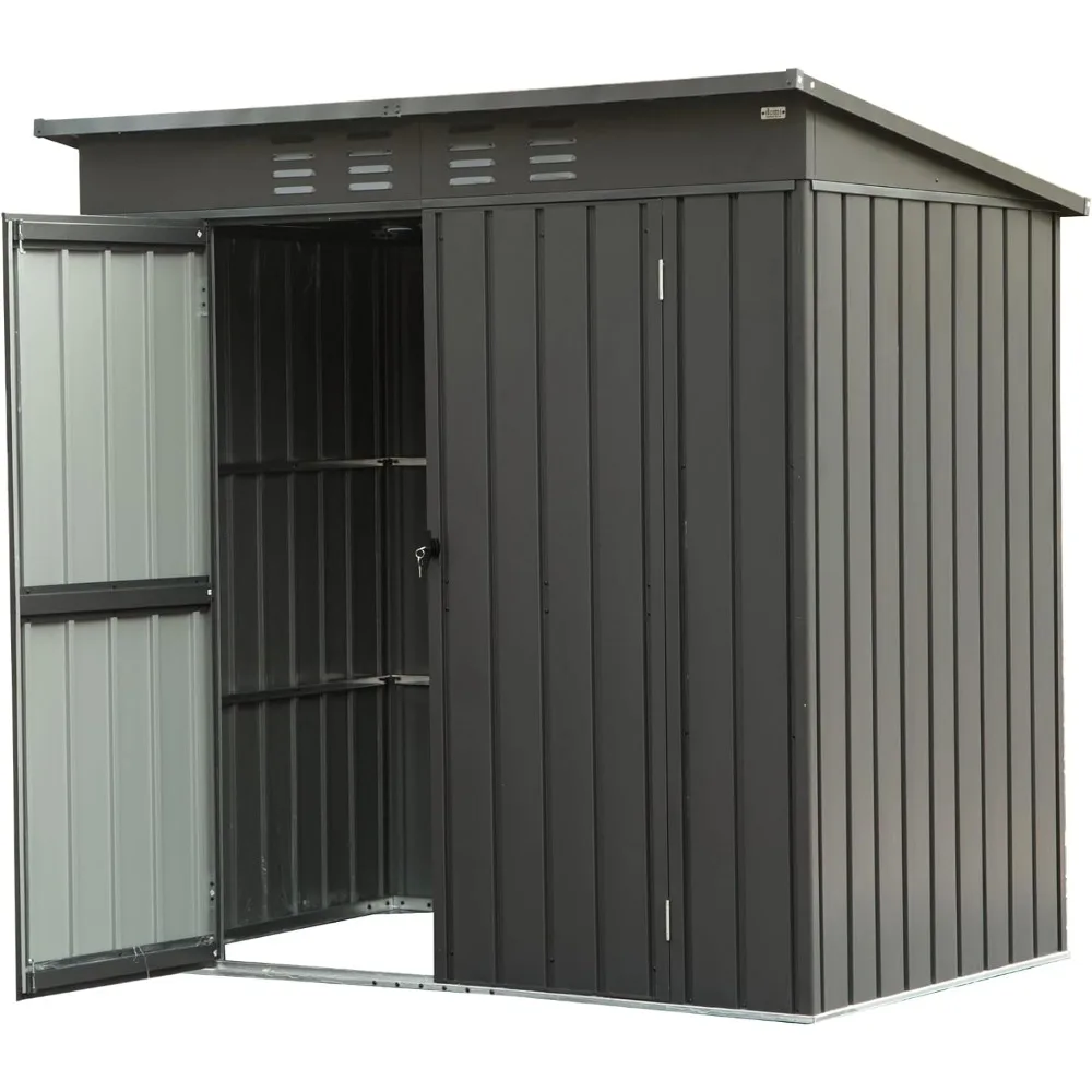 Compact Outdoor Storage Shed with Sloped Roof, Utility Tool Storage Room with Ventilation Windows & Lockable Door (6x4ft)