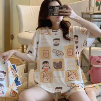 Ensemble de pyjama d'été pour femme, manches courtes et short, coupe ample et légère, idéal pour l'extérieur et la maison, pyjama camisole mignon et doux 4