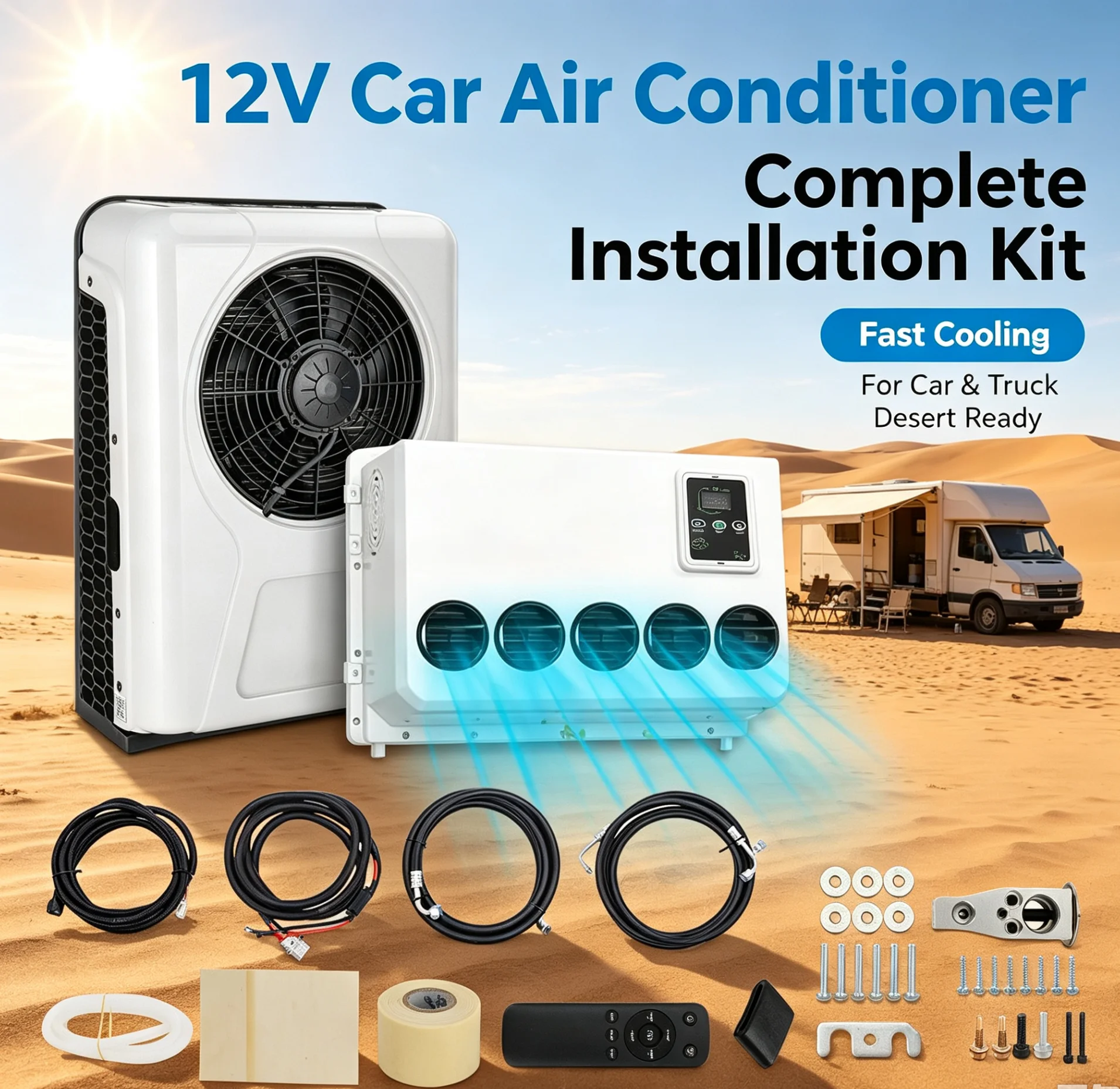 12V Cooling 10500BTU Electric Split Automotive Parking Air Conditioner Air Conditioning System For Car Bus Van Tractor Truck Camp Van Boat