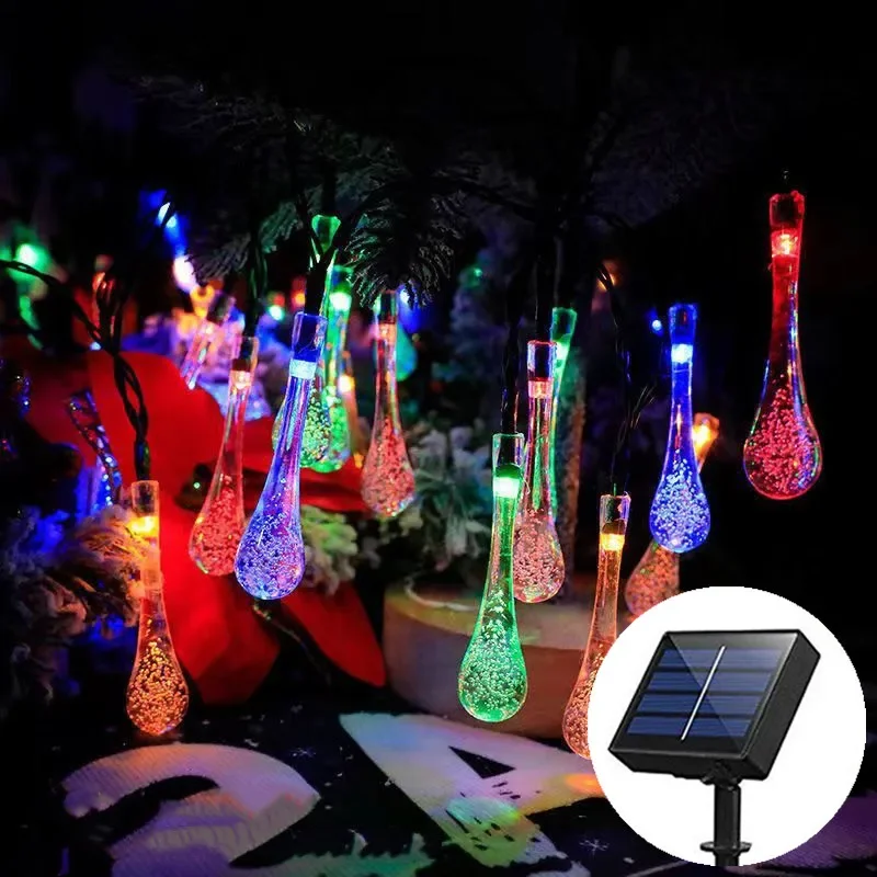 

Solar Water Drop String Lights Fairy Garland LED Holiday Lights for Christmas Tree Outdoor Wedding Garden Halloween Decoration