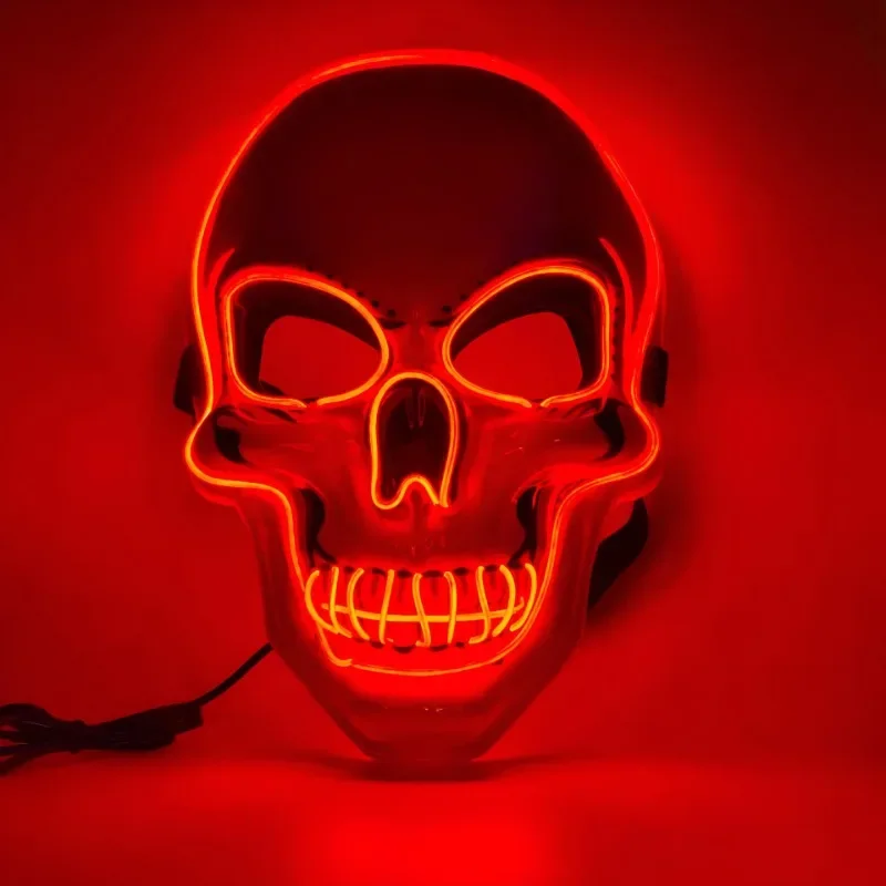 2024 New PVC White Skull Mask LED Horror Halloween Various Colored Luminous EL Cold Light Horror Tricky Gift Luminous Mask Hot