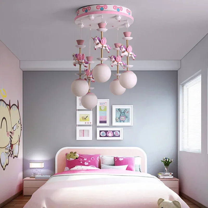 Children\'s Room Chandelier Cartoon Creative Boy and Girl Room Lamp Princess Ins Net Red Simple Nordic Baby Bedroom Lamp