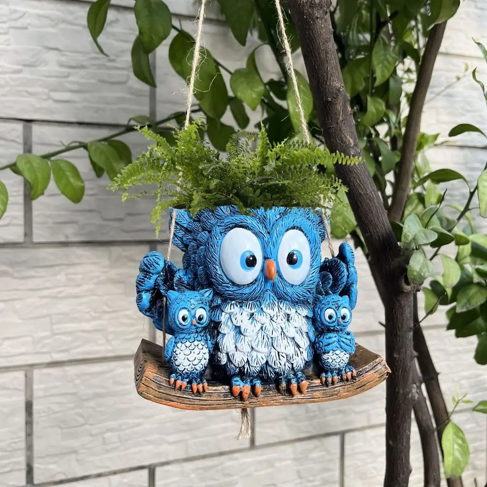 Creative Resin Owl Statue Planter Hanging Cute Flower Pot Decorative Animal Plant Pot Living