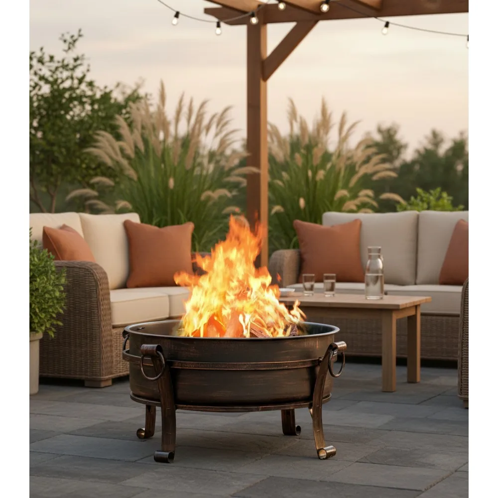 حفرة نار خشبية 3 في 1 مقاس 36 بوصة مع شواية وغطاء وطاولة للشواء والنار في الهواء الطلق