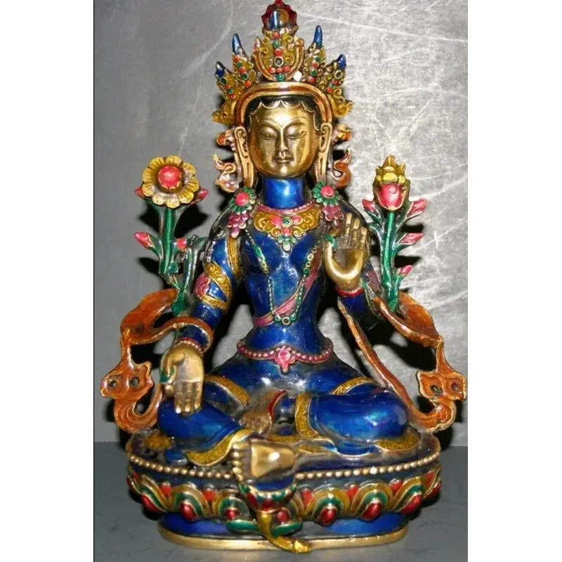 

Tibetan Buddhist Bronze Statue Cloisonne Green TaRa Kwan-yin Buddha Statue