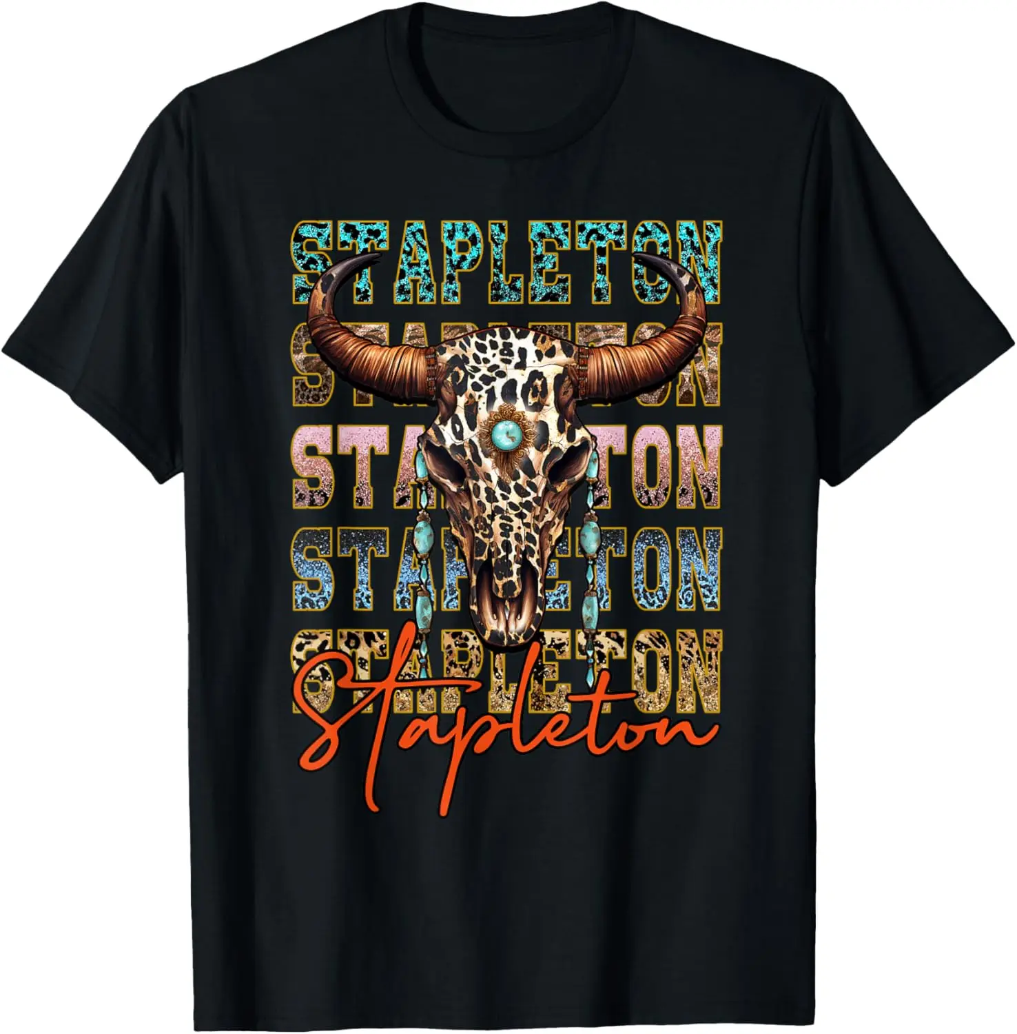 Vintage Stapleton Cow & Leopard Distressed Music Country 80s T-Shirt