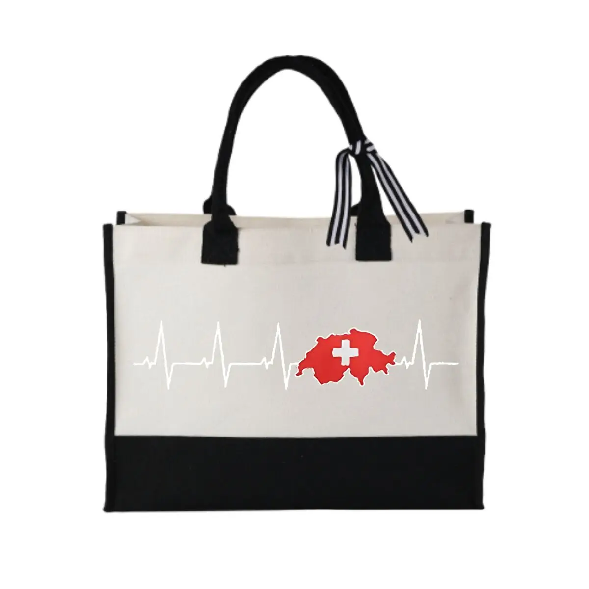 

Швейцария Pulse Wave Graphic Повседневная сумка для покупок Простота Лоскутная холщовая сумка-тоут