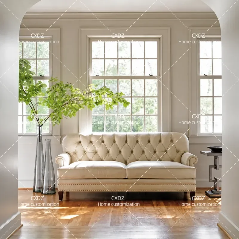 Modern Simple Fabric Sofa Single Double Triple Seater Retro Light Luxury Leather Art Living Room Furniture Customization