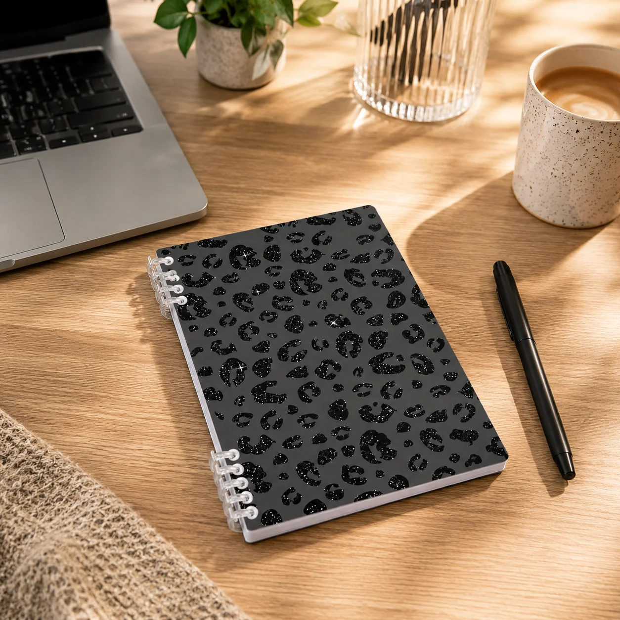 Spiral Notebook Glitter Leopard Pattern Notebook Refillable Lined Journal for Women Office School Study Writing Stationery Gift