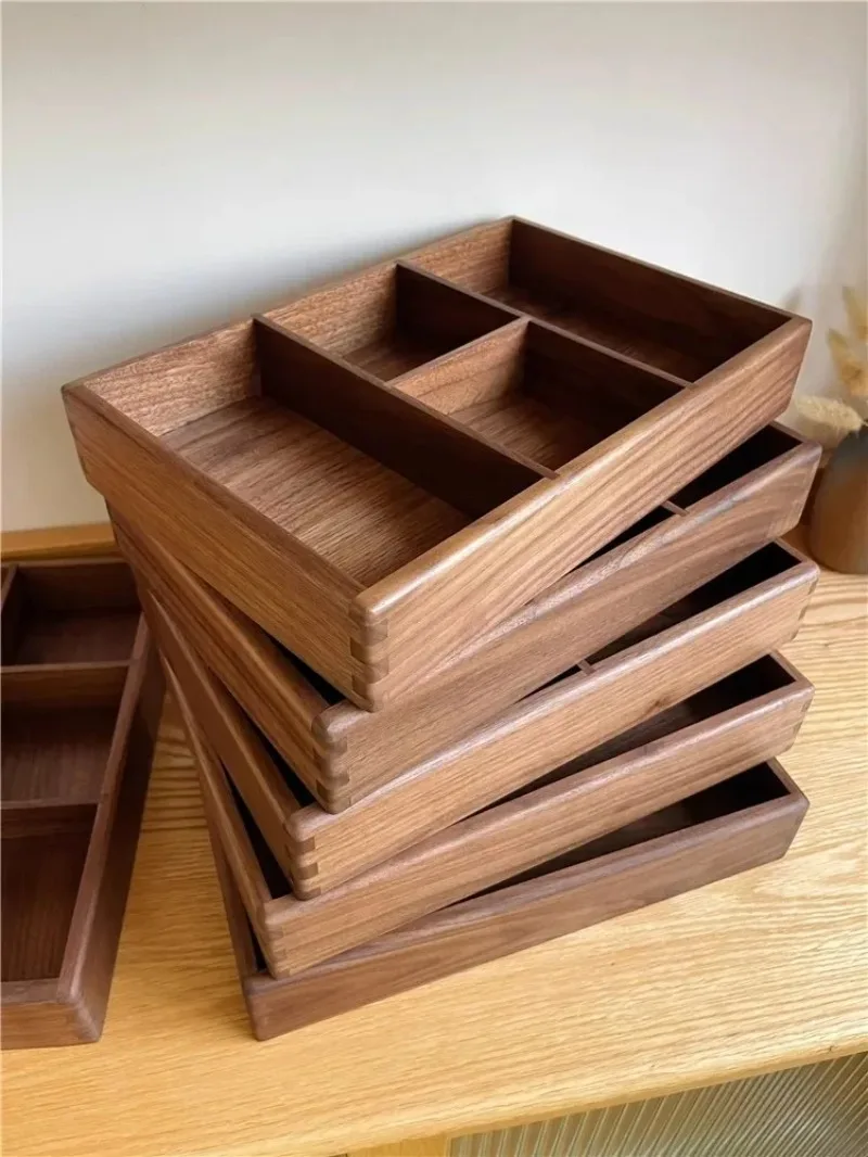 

Organizer Precision-Crafted Wooden Storage Box for Office Supplies & Stationery Compartment Solid Walnut Desk