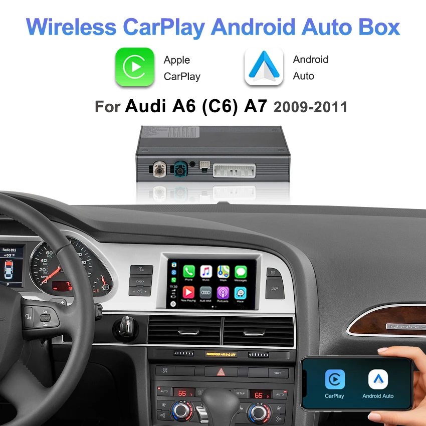 

Wireless CarPlay & Android Auto Adapter for Audi A6 C6 A7 2010-2011 3GMMI Version, Plug and Play Online Navigation Music