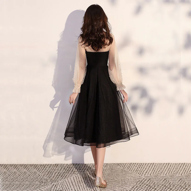 DongCMY Black Cocktail Dress Female Party Temperament Usually Can Wear Evening Dress Small Birthday Student Graduation Gown