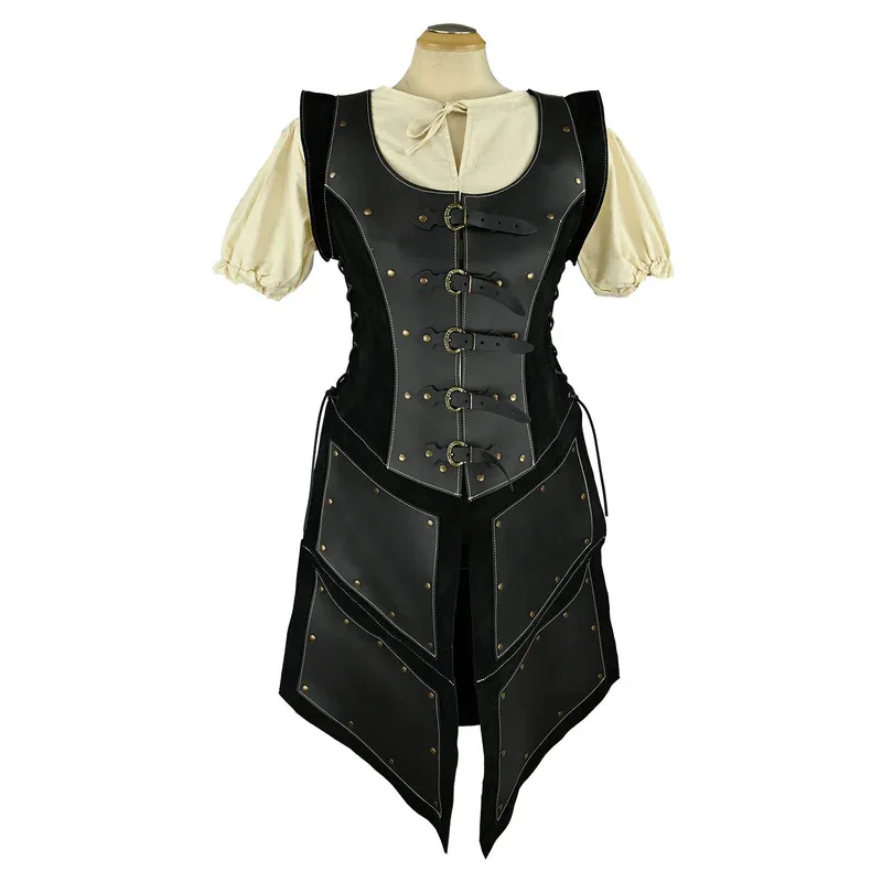 Funny Medieval Retro Court Costume Women's Fitted Long Dress Armor for Halloween Performances and Cosplay