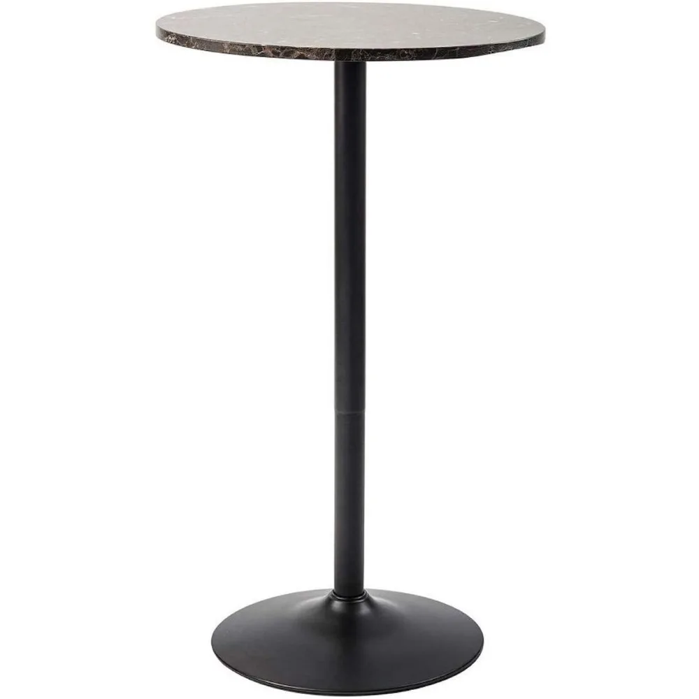 Round Bar Faux Marble Top e Base Preta, Pub Table, 1 Pack