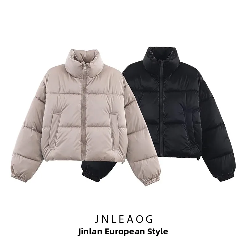 

JNLEAOG Autumn New Women's Thiened Windproof Glossy Jaet Street Sle Hooded Zipper Closure Long Sve round Ne Cotton...