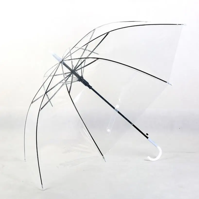 50PCS Wholesale Sunny Rainny Transparent Multicolor Umbrellas Clear PVC Umbrellas Long Handle Rainproof Umbrellas ni104