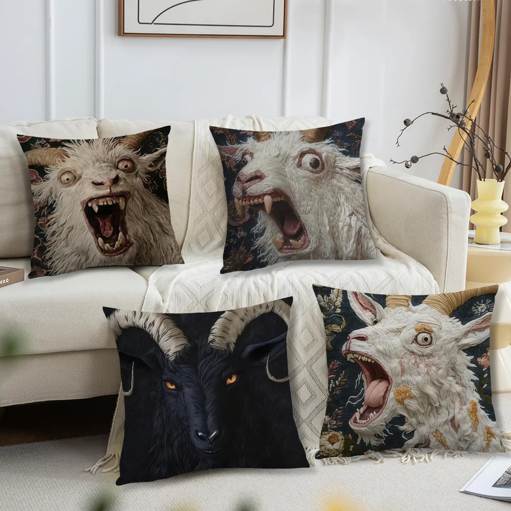 2D Retro-Style Goat Pattern cushion cover For Pillow Printing Sofa Decoration Home Car Room Coffee Shop Office Nordic Simplicity