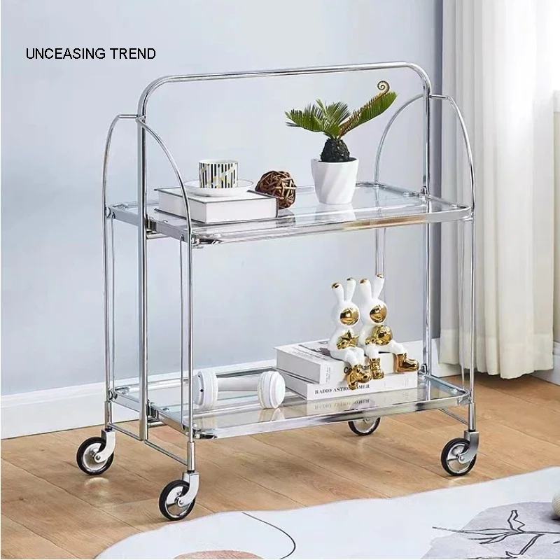 Moving glass coffee table Living room sofa side table Corner table trolley with wheels home furniture Folding storage hand cart