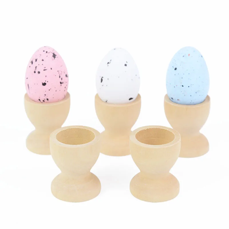 5pcs Wooden Egg Cup Holder Egg Painted Display Stander Boiled Eggs Container Kitchen Supplies Happy Easter Decorations