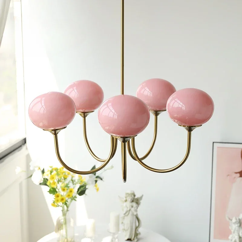 Pink Glass Ceiling Chandelier Creative Bauhaus Light Arts Lovely Living Room Bedroom Hotel Vintage Girl Room Decor Light