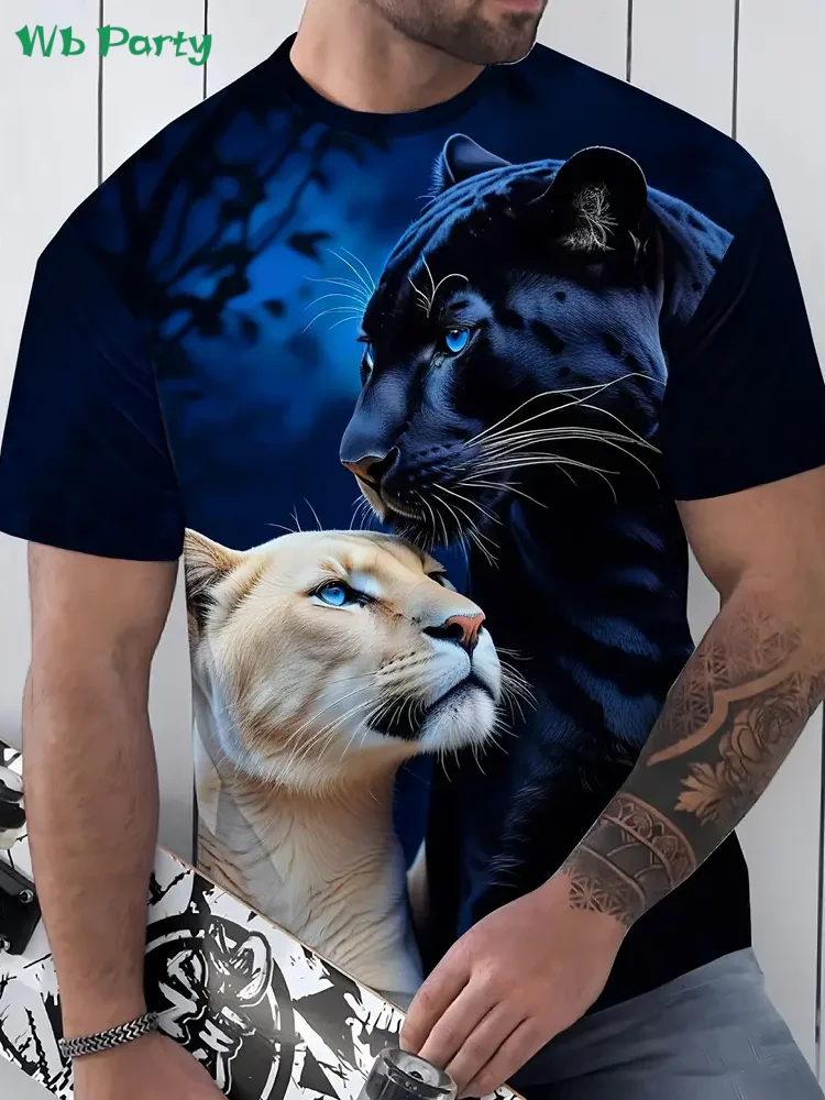 3D Leopard Men's Graphic T-Shirt Summer Outdoor Men's Short Sleeved Tee Fashion Round Neck Men's Tops Oversized Men's T-Shirt