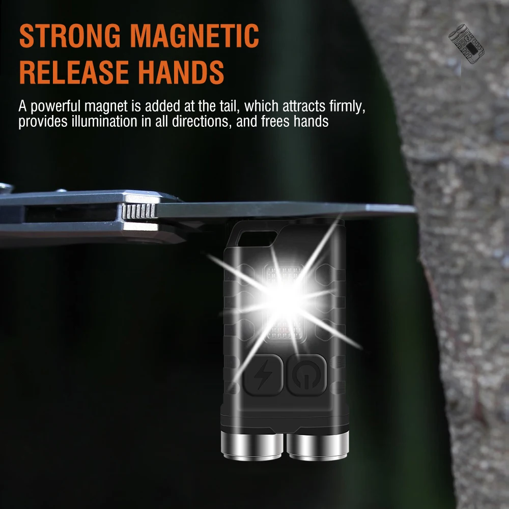BORUiT V3 EDC Keychain LED Flashlight 900 Lumens Mini Torch Type-C Rechargeable Work Light With Magnet UV Camping Pocket Lantern