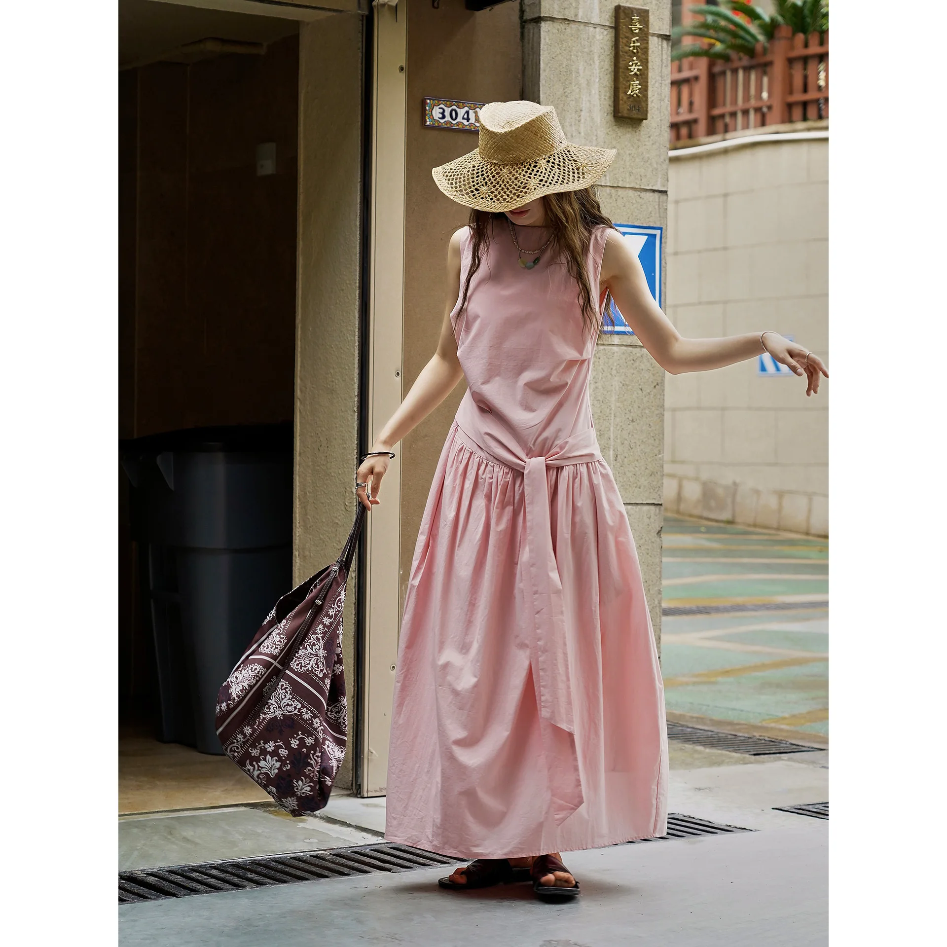 

Tie Strap Vest Dress Lightweight Breathable Long Dress For Women