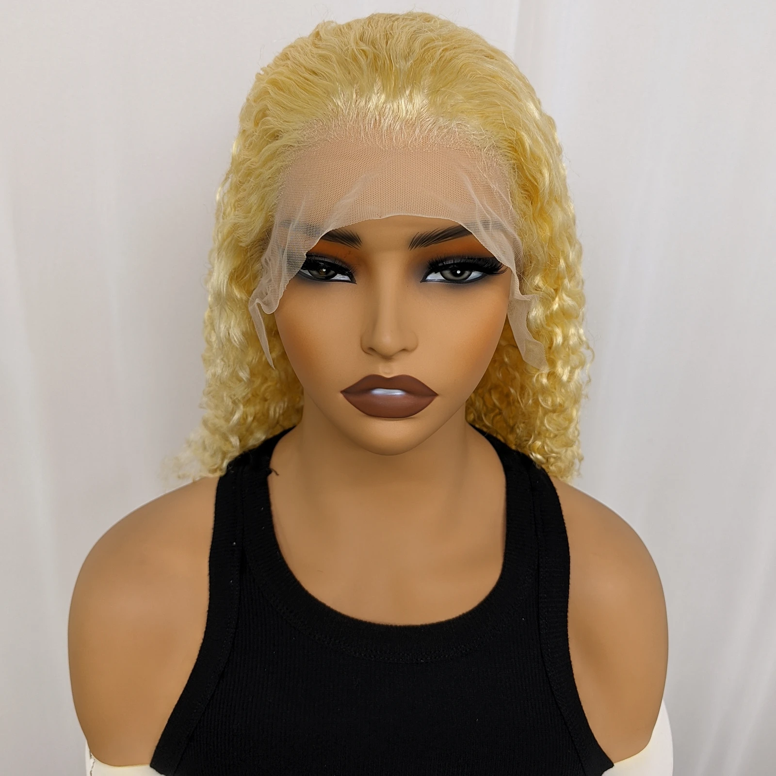 20 Inch 13x4 Lace Frontal Curly Wigs 250% Density 100% Remy Human Hair Wigs 613 Blonde Water Wave Transparent HD Lace Bobs Wigs