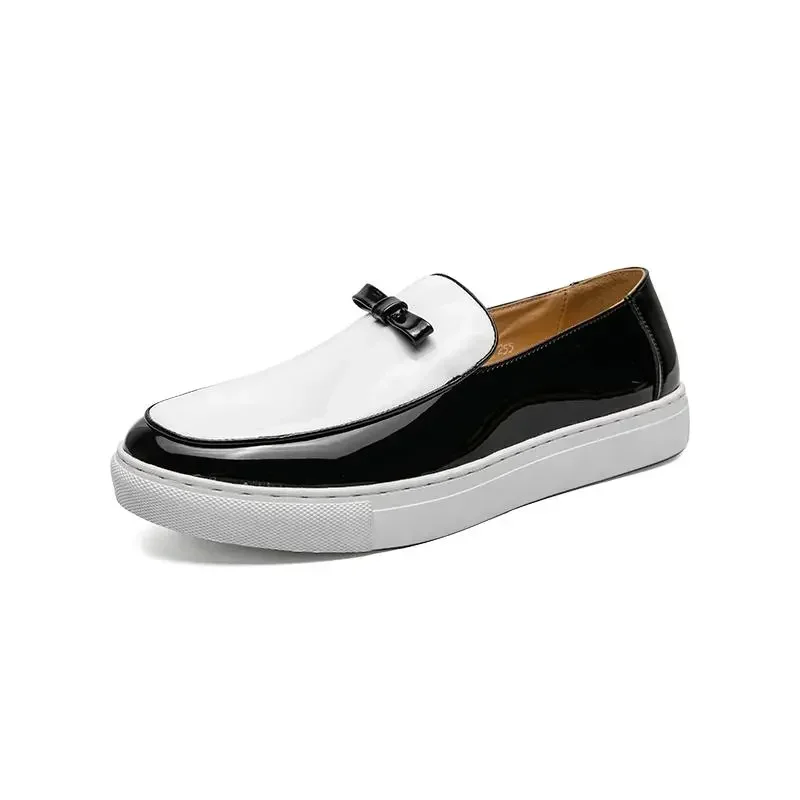 Mannen Gevulkaniseerde Schoenen Zwart Wit Slip-On Loafers Lakleer Voor Heren Vrijetijdsschoenen Chaussures Pour Hommes